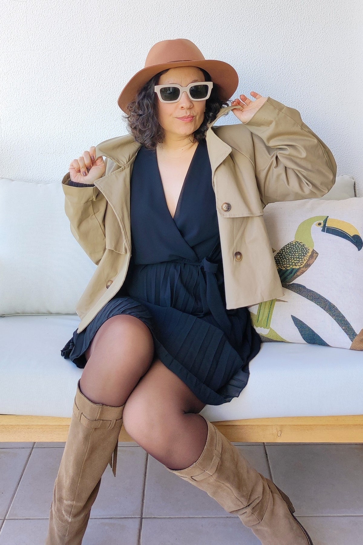 Parka curta de algodão, forrada, cor bege