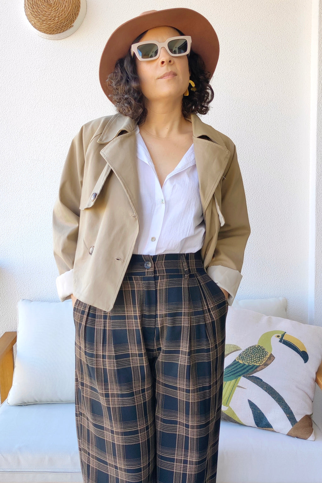Parka curta de algodão, forrada, cor bege