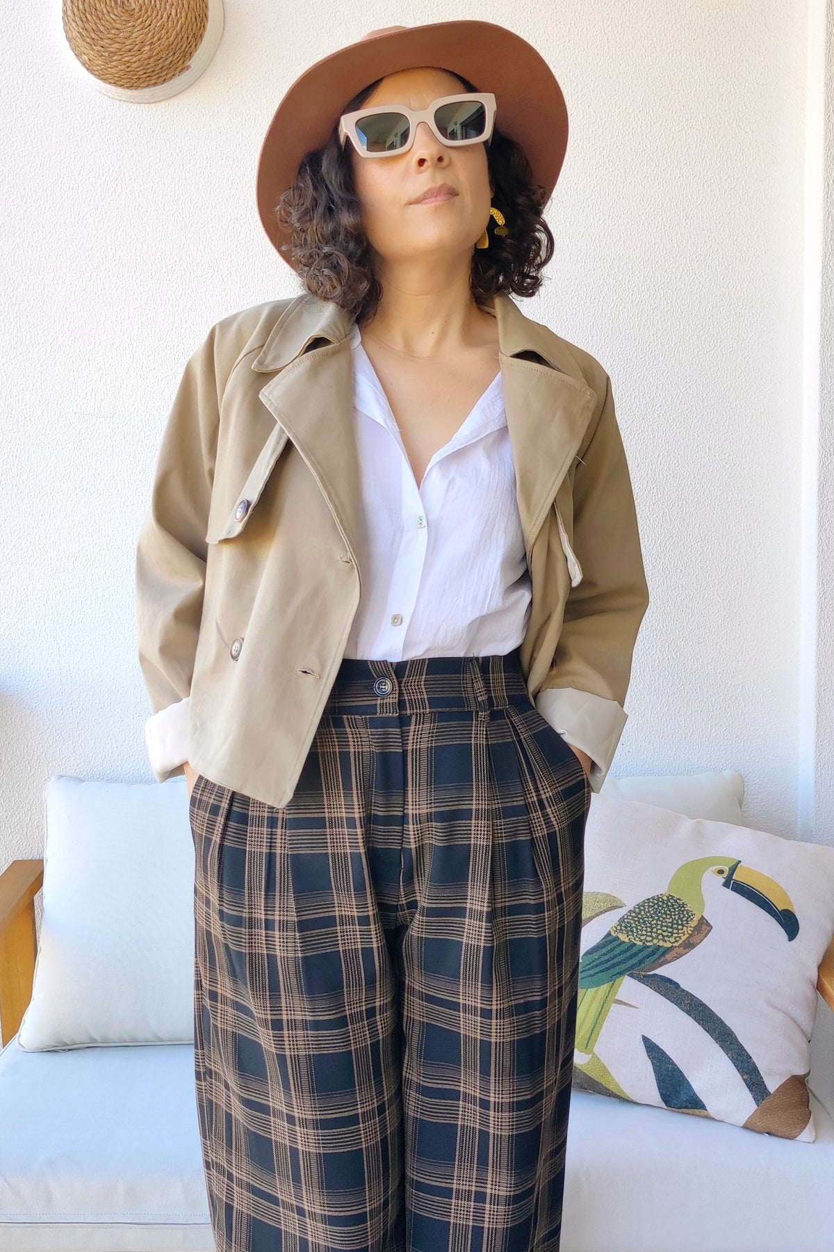 Parka curta de algodão, forrada, cor bege